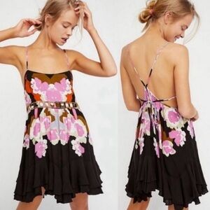 Free People “Sweet Lucy” Tassel Tie Mini Dress – Boho Floral